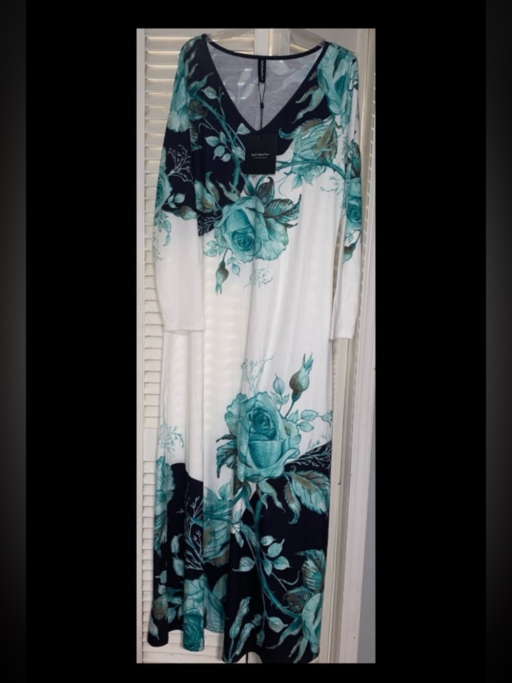 Teal and Black Floral Long Sleeve dress orAbaya so soft and stretchy size s
